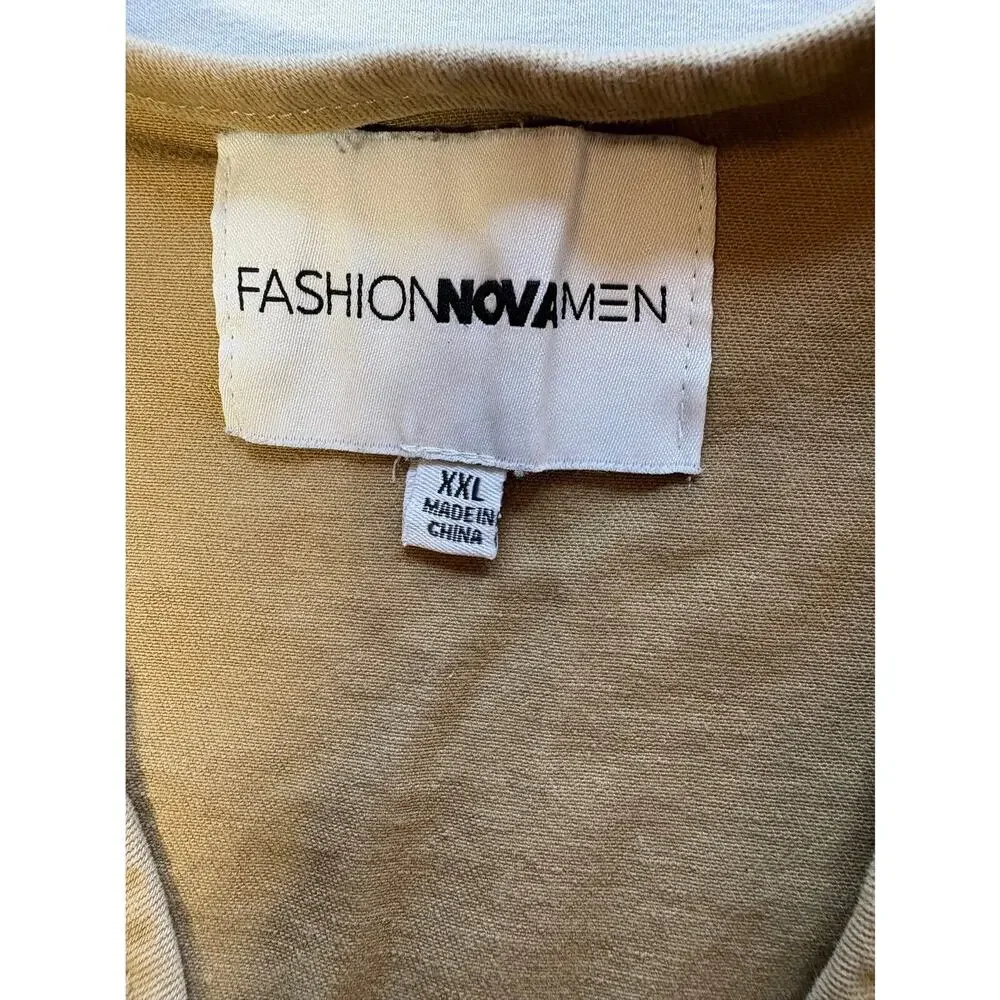 FASHIONNOVAMEN Utility Vest 2XL Men's Tan/Black Zipper V-Neck